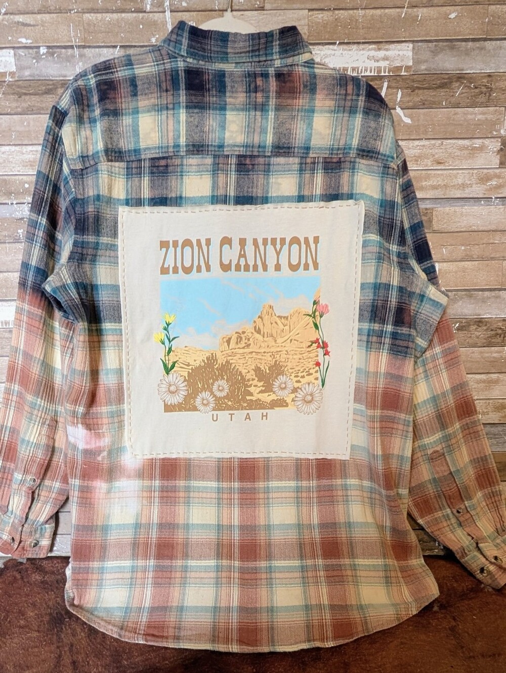 Zion Canyon Utah Upcycled Dip Dyed Bleached Flannel Shirt